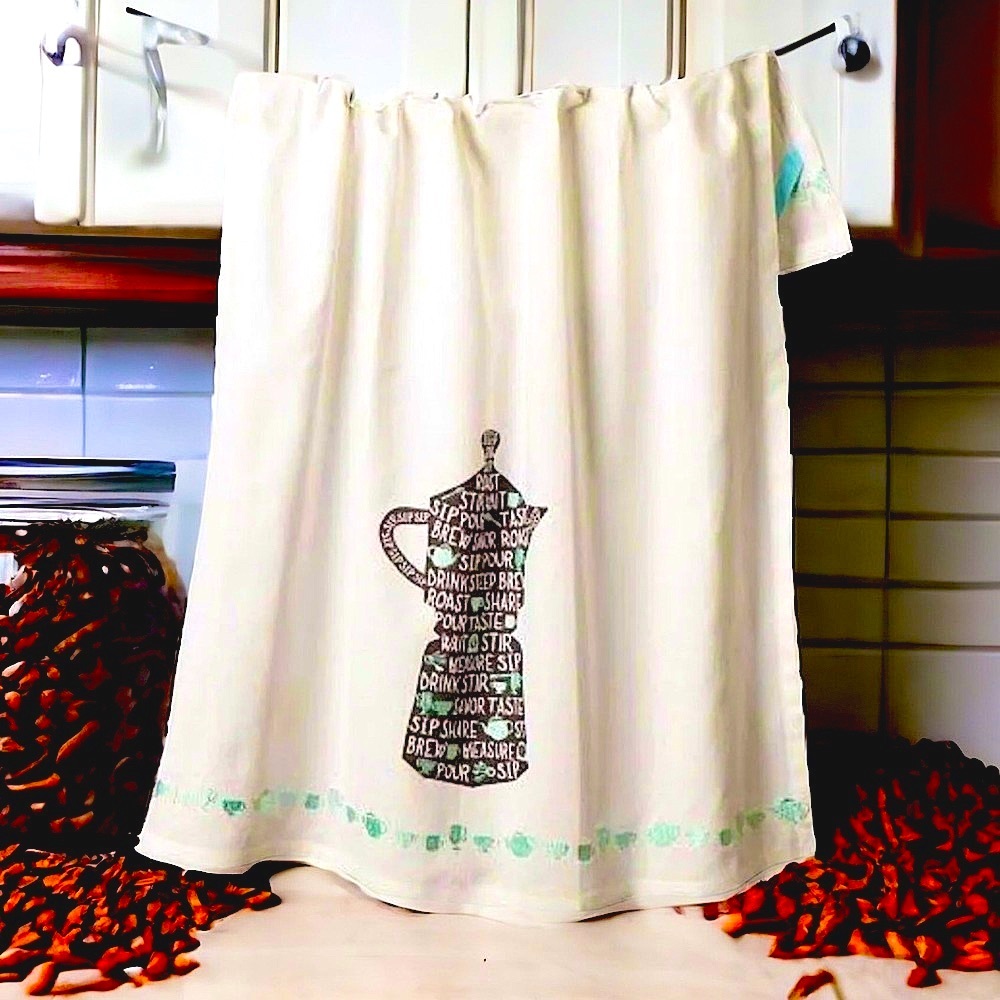 GR8 🎁 Anthropologie Dish Towel Brew + Pour Embroidered Pots Coffee Lovers NWT